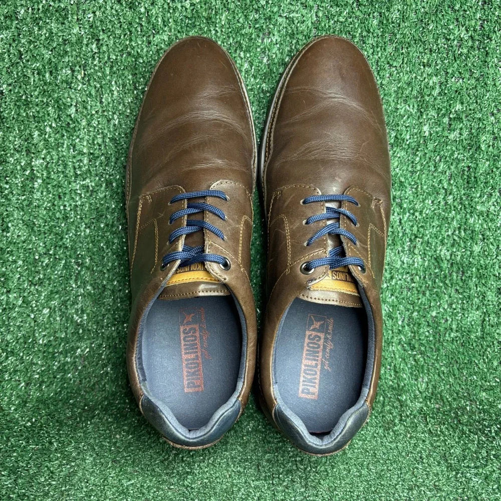 Pikolinos Leather Two Tone Heel Lace Up Casual Comfort Derby Brown Mens 12.5-13